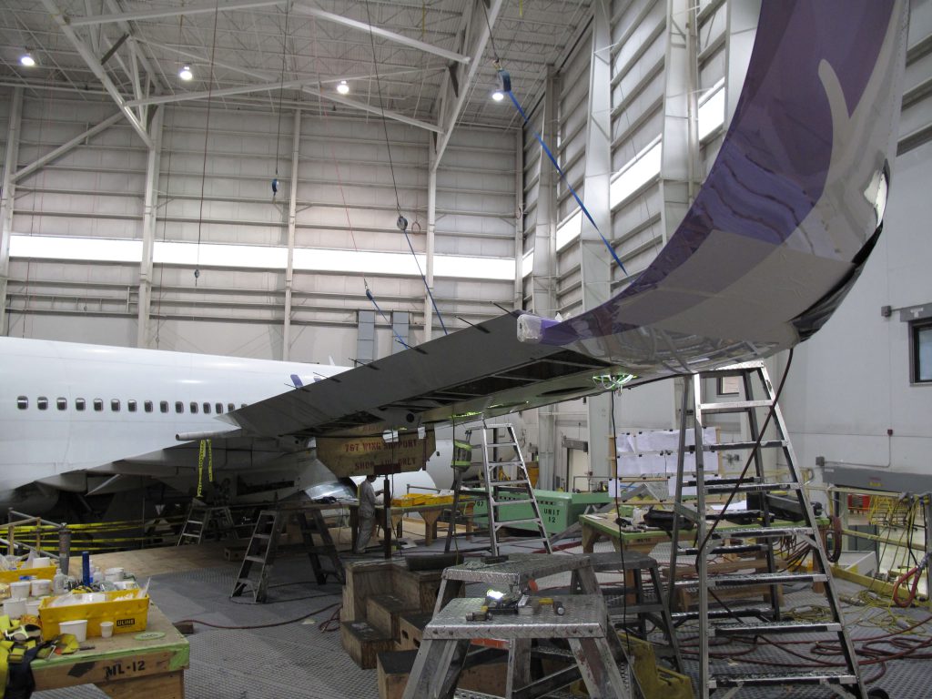 Winglet installation in progress.