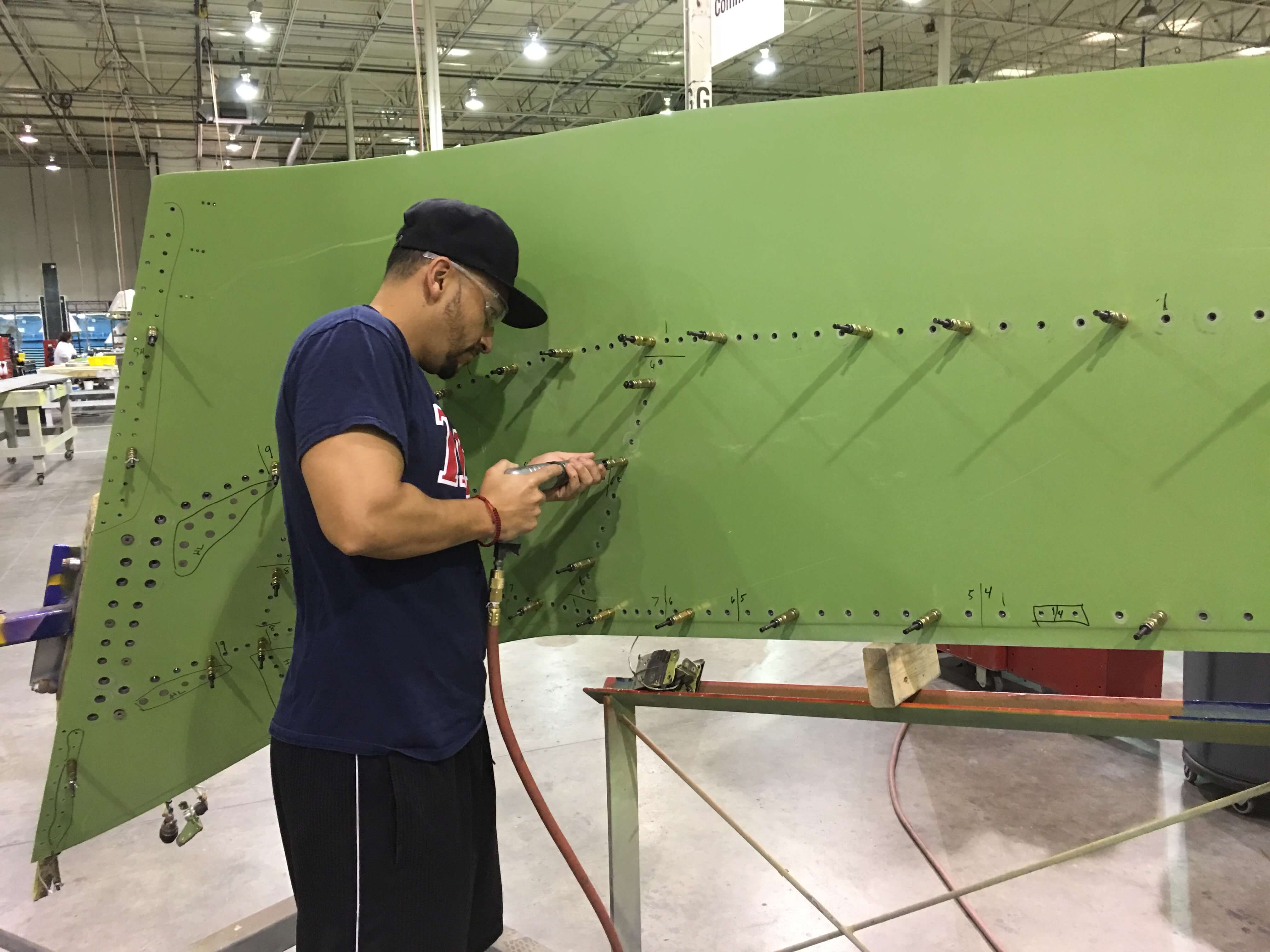 B737NG winglet upper skin being prepped for installation